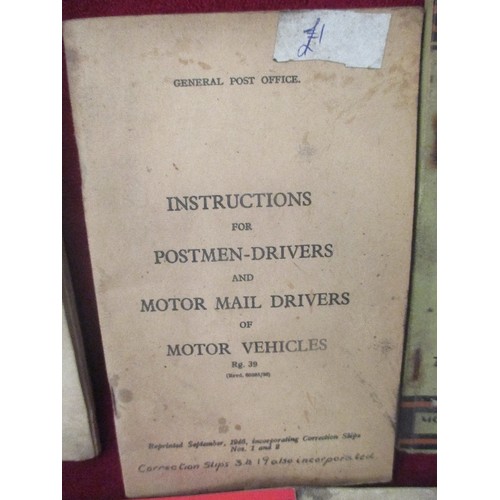 399 - GOOD COLLECTION OF ORIGINAL VINTAGE CAR MANUALS INC MORRIS COMMERCIAL - POSTAL VANS 1937, GPO INSTRU... 