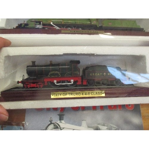 402 - FIVE ATLAS EDITIONS MODEL LOCOMOTIVES WITH LEAFLETS INCLUDES READING 0-6-0 CAMELBACK, THE GENERAL, P... 