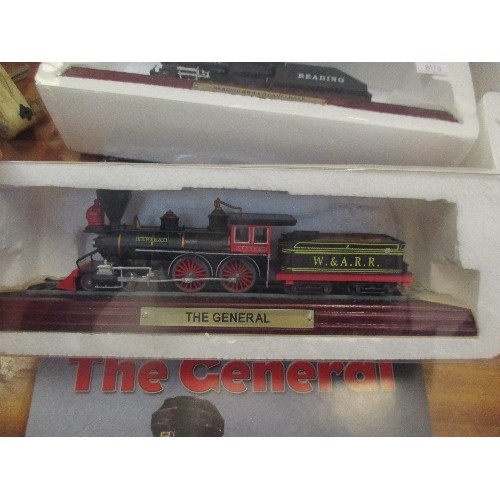 402 - FIVE ATLAS EDITIONS MODEL LOCOMOTIVES WITH LEAFLETS INCLUDES READING 0-6-0 CAMELBACK, THE GENERAL, P... 