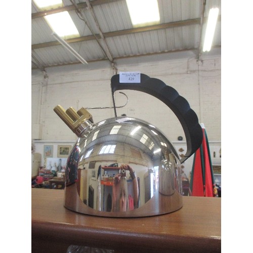 429 - ALESSI ITALY STOVETOP KETTLE WITH MELODIC WHISTLE - DESIGNED BY RICHARD SAPPER (RETAILS AT UP TO £23... 