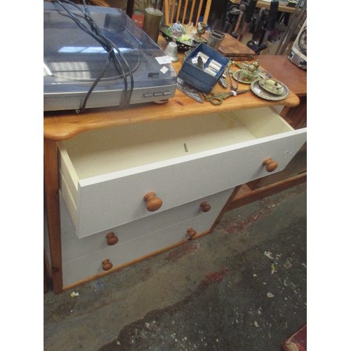 309 - FOUR DRAWER CHEST IN CREAM AND PINE - 80CM X 47CM X 83CM