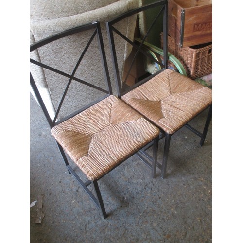 450 - PAIR OF METAL FRAMED CHAIRS WITH RUSH SEATS