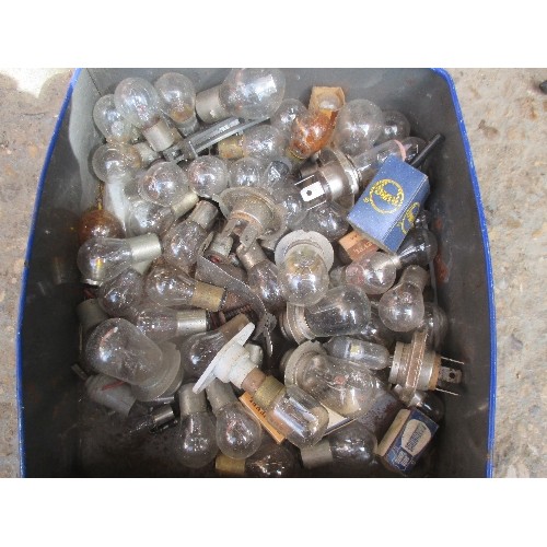 459 - BOX OF CAR LIGHTS. COVERS, BULBS - SOME VINTAGE