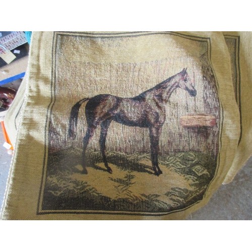 471 - 4 X NEW CUSHION COVERS- 3 WITH HORSE DESIGN AND ONE WITH POINTER DOG DESIGN