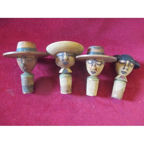 6 - 5 X COLLECTOR'S BOTTLE STOPPERS INCLUDING SPANISH BULLFIGHTER HAT & SOMBRERO, SILVER PLATED GOLFING