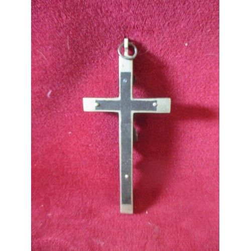 12 - VINTAGE SILVER PLATE AND BLACK CRUCIFIX - 12CM