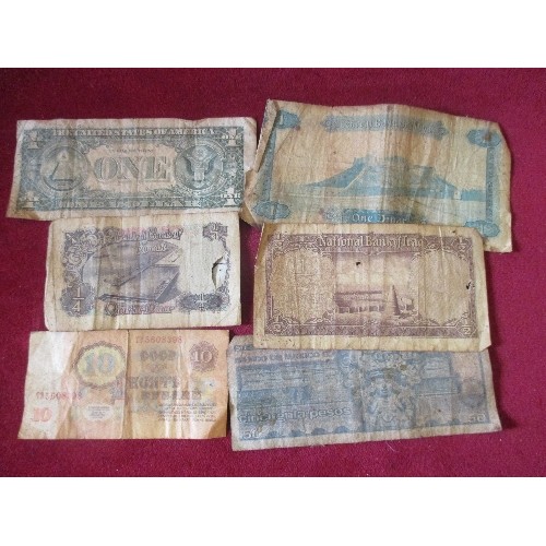 16 - VINTAGE BANK NOTES INC USA ONE DOLLAR, KUWAIT, IRAQ HALF DINAR, MEXICO 50 PESOS, RUSSIAN 10 ROUBLES,... 