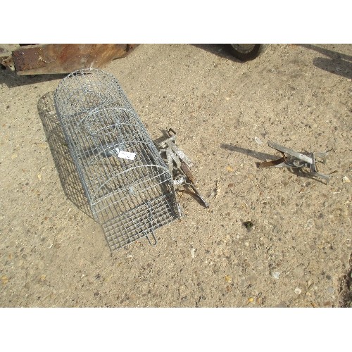 539 - ANIMAL TRAP AND 3 VINTAGE TRAPS