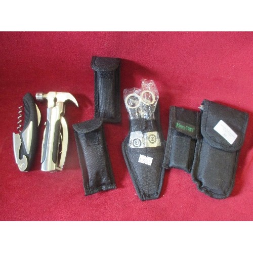 28 - COLLECTION OF SURVIVAL TOOLS INC KAMASA STEEL FOLDING PLIERS, WORKZONE HAMMER TOOL, ANGLO ARMS KNIFE... 