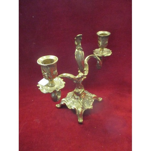 40 - VINTAGE GILT BRASS 2 BRANCH CANDELABRA IN ROCOCO STYLE - 20CM HIGH