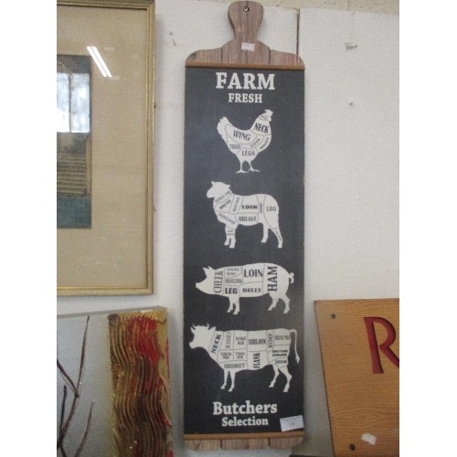 128 - BUTCHERS CUT WOODEN SIGN WALL DECOR