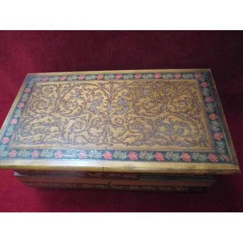 202 - A BEAUTIFUL EARLY 20TH CENTURY SORRENTO WARE MUSICAL JEWELLERY BOX (TUNBRIDGE WARE TYPE WORK) WITH M... 