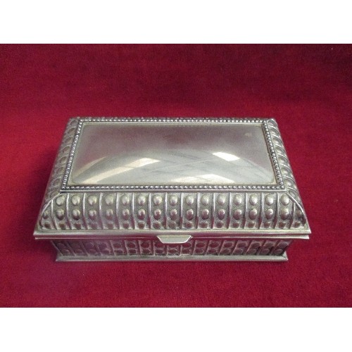 73 - SILVER METAL TRINKET BOX - BLUE VELVET LINED