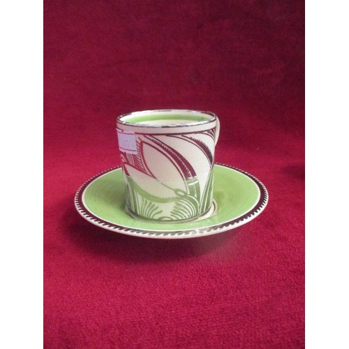 83 - ART DECO SUSIE COOPER (CROWN WORKS BURSLEM) COFFEE CUP AND SAUCER AND TWO FURTHER CUPS