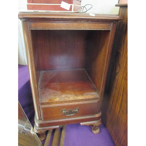 157 - VINTAGE MAHOGANY / STAINED BEECH OPEN CUPBOARD WITH DRAWER ON CABRIOLE LEGS