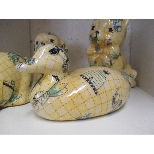 167 - DECOUPAGE TYPE ORNAMENTS PUPPIES, CAT AND DUCK