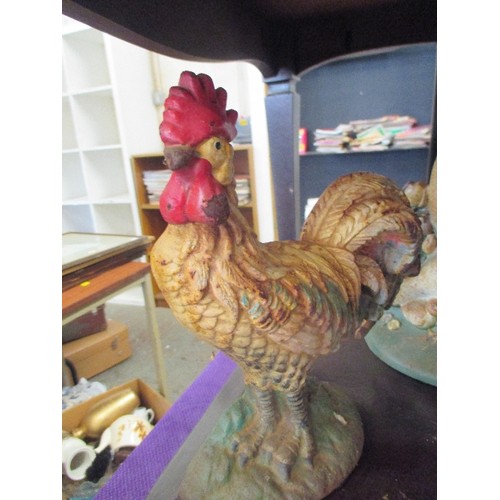 188 - THREE CAST IRON PAINTED DOOR STOPS - CAT, CHICKEN & DUCK