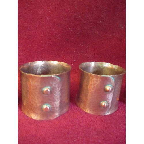 70 - SET OF 6 ARTS AND CRAFTS HAMMERED COPPER NAPKIN RINGS