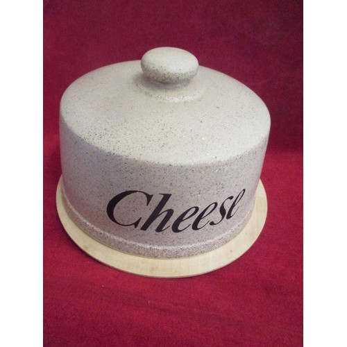 192 - STONEWARE CHEESE DOME ON A WOODEN BOARD