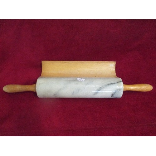 205 - MARBLE AND WOOD ROLLING PIN ON WOODEN STAND BY 