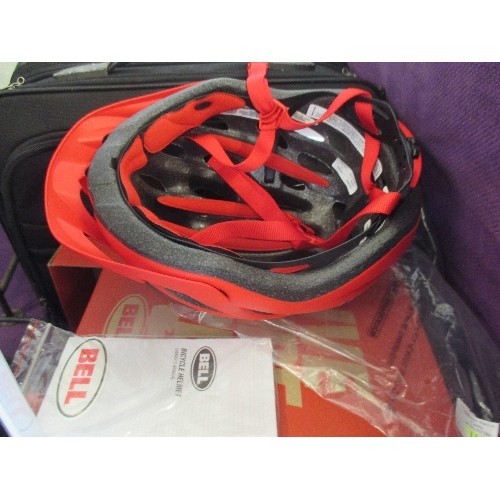 116 - BRAND NEW BELL TRACKER CYCLE HELMET. RED. BOXED AND PACKAGED TOGETHER WITH A SAMSONITE CASE