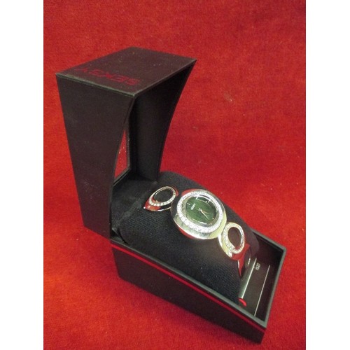 14 - A CONTEMPORARY STYLE LADIES WRIST WATCH BY SEKSY WITH BOX AND PAPERWORK