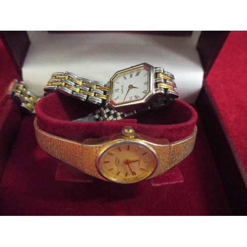 38 - SWISS ROTARY LADIES WRISTWATCH WITH GILT METAL STRAP IN ORIGINAL BOX AND A LORUS WATCH WITH OCTAGONA... 