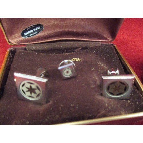 55 - STRATTON ENGLAND CUFFLINKS AND TIE TACK IN BOX AND A FURTHER TIE TACK IN BOX