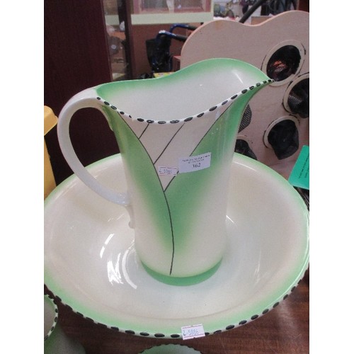 362 - LARGE BURLEIGH WARE ART DECO GREEN AND WHITE JUG AND BOWL SET WITH MATCHING DISH AND VASE