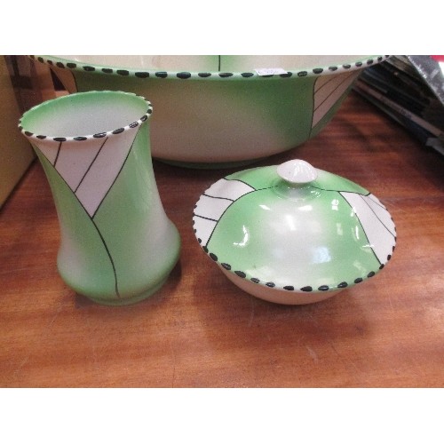 362 - LARGE BURLEIGH WARE ART DECO GREEN AND WHITE JUG AND BOWL SET WITH MATCHING DISH AND VASE