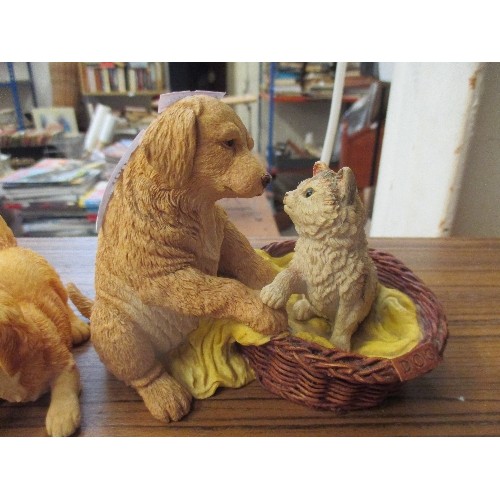 300 - PAW PRINTS FIGURE OF YELLOW LABRADOR PUPPY AND CAT TOGETHER WITH TWO PUPPIES PLAYING