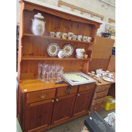 332 - LARGE WELSH DRESSER IN PINE, 3 DRAWERS AND 3 CUPBOARDS