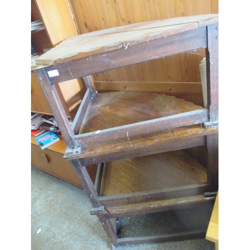 385 - 3 X UNUSUAL OAK TOPPED CORNER TABLES