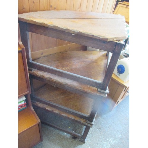 385 - 3 X UNUSUAL OAK TOPPED CORNER TABLES