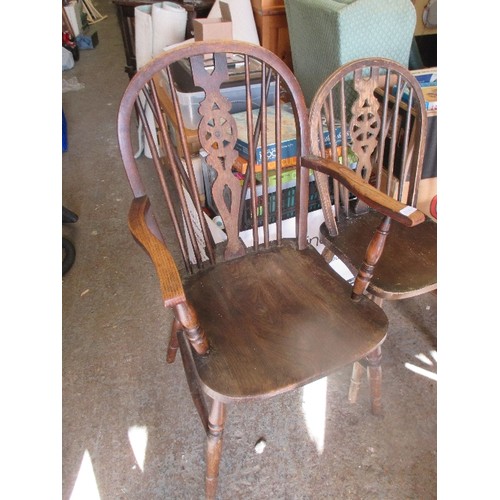 392 - 2 WHEELBACK WINDSOR CHAIRS AND A MATCHING CARVER