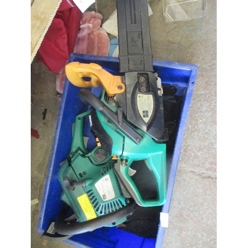 403 - QUALCAST STRIMMER, GARDENLINE HEDGE TRIMMER AND  PETROL CHAINSAW (NO BLADE)