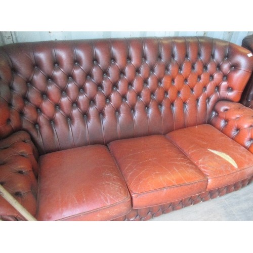 491 - CHESTERFIELD STYLE RED WINGBACK 3+2 SETTEES