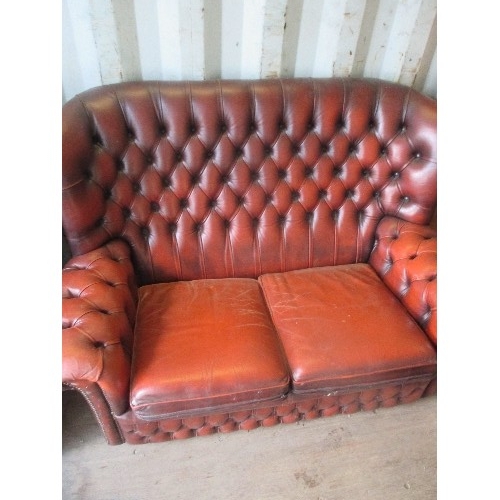 491 - CHESTERFIELD STYLE RED WINGBACK 3+2 SETTEES