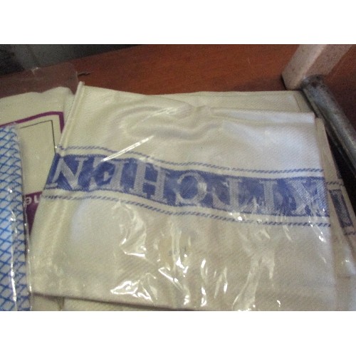 501 - QUANTITY OF NEW ITEMS - DISHCLOTHS, BATTERIES, TEA TOWELS AND SLEEVELESS NIGHT SHIRT