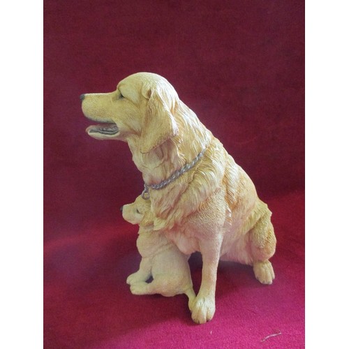 1 - GORGEOUS GOLDEN RETRIEVER WITH PUPPY, HAND PAINTED BY COUNTRY ARTISTS - 20CM H