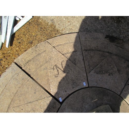 487 - ATTRACTIVE SUNDIAL/BIRD BATH (composite)ON PLINTH SITTING ON CIRCULAR COMPASS SLABS ( N/W/S/E