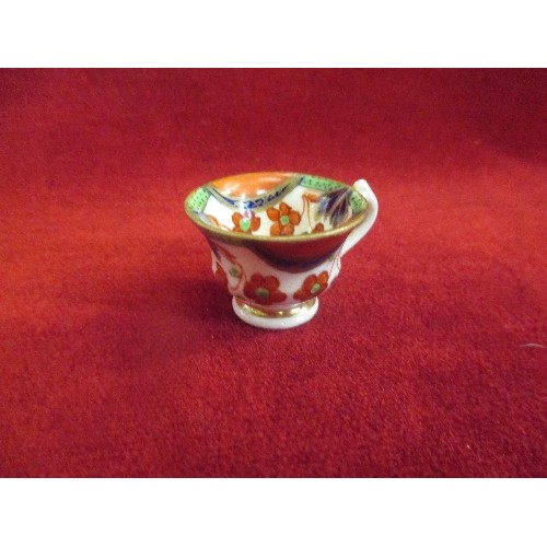 5 - 19TH CENTURY MINIATURE DOLLS CUP AND SAUCER - GAUDY WELSH PATTERN - DIA OF CUP 3.5 CM