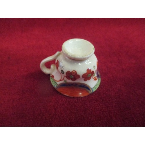 5 - 19TH CENTURY MINIATURE DOLLS CUP AND SAUCER - GAUDY WELSH PATTERN - DIA OF CUP 3.5 CM