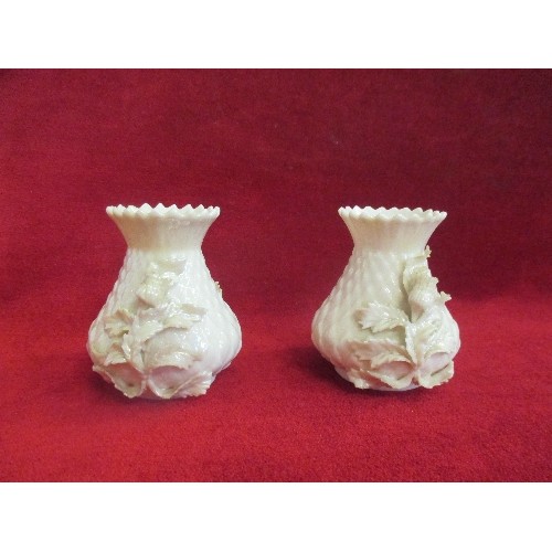 7 - RARE PAIR OF BELLEEK, FERMANAGH, IRELAND THISTLE VASES - 2ND BLACK MARK PERIOD 1891 - 1926 - 7CM