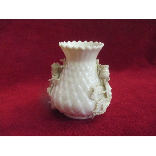 7 - RARE PAIR OF BELLEEK, FERMANAGH, IRELAND THISTLE VASES - 2ND BLACK MARK PERIOD 1891 - 1926 - 7CM