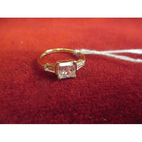 47 - A 14CT GOLD ENGAGEMENT RING SET WITH DIAMONIQUE CUBIC ZIRCONIA  - SIZE O - 2.4 GRAMS