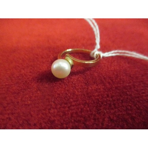 49 - A 10K MURATA PEARL RING (7MM AKOYA - JAPANESE SALTWATER CULTURED PEARL) - SIZE J - 2.3 GRAMS