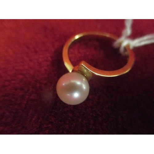 49 - A 10K MURATA PEARL RING (7MM AKOYA - JAPANESE SALTWATER CULTURED PEARL) - SIZE J - 2.3 GRAMS