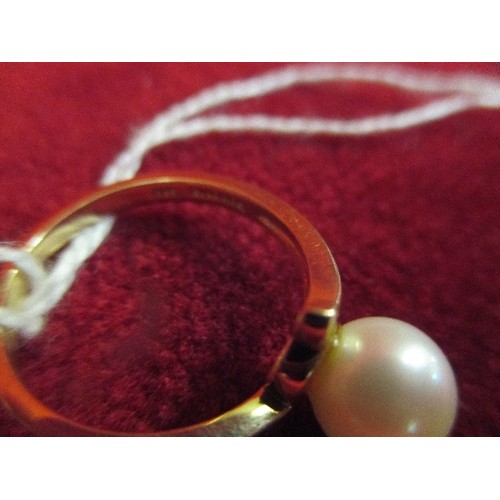 49 - A 10K MURATA PEARL RING (7MM AKOYA - JAPANESE SALTWATER CULTURED PEARL) - SIZE J - 2.3 GRAMS