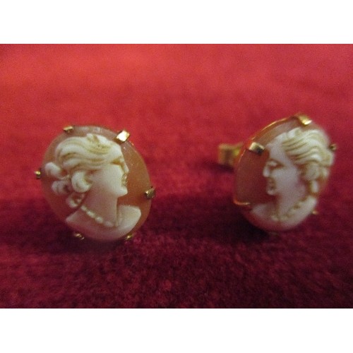 62 - PAIR OF 9CT GOLD AND CAMEO EARRINGS -GROSS WEIGHT 2.4 GRAMS